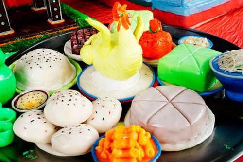 'Mâm cỗ cúng giao thừa' đủ món của các nghệ nhân tò he khi tham dự Lễ hội Văn hóa dân gian