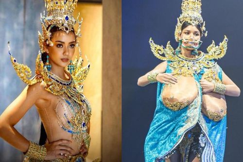 Hoa hậu Hoàn vũ Thái Lan gây tranh cãi khi mang trang phục dân tộc bầu ngực trần tới Miss Universe 2020