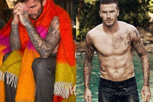 David Beckham khoác khăn 475 USD khoe hình xăm