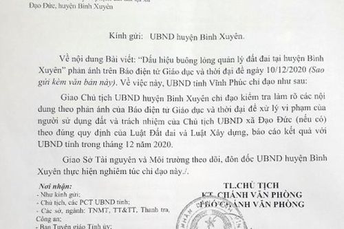 UBND tỉnh Vĩnh Phúc chỉ đạo làm rõ nội dung Báo GD&TĐ phản ánh