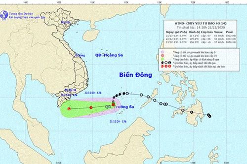 Bão số 14 suy yếu thành áp thấp nhiệt đới, đi về hướng Tây Tây Nam