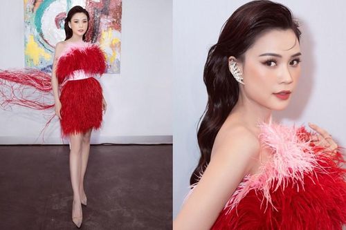 Sam khoe sắc vóc đỉnh cao trong mẫu thiết kế váy đính lông vũ cực kén dáng