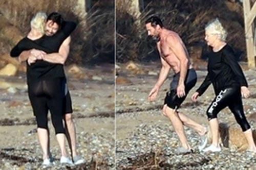 Vợ chồng Hugh Jackman đi bơi giữa trời lạnh 6 độ
