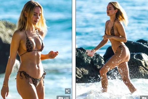 Mẫu 9x Anh quốc mặc bikini bé xíu, tôn đường cong tuyệt mỹ ở biển