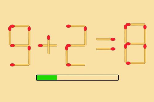 Di chuyển một que diêm biến phép tính 9 + 2 = 8 thành đúng