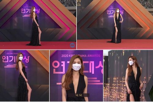 Thảm đỏ 'KBS Drama Awards 2020': Nana diện đầm cắt xẻ táo bạo, khoe chân dài miên man