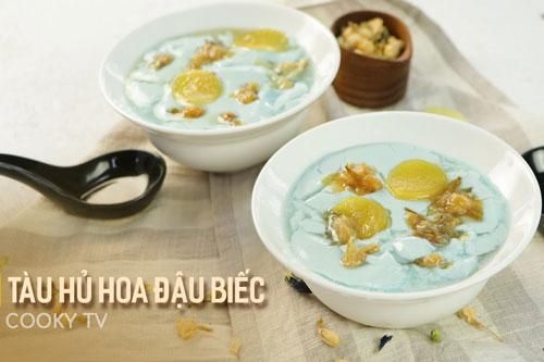 Ấm bụng ngày mưa với tàu hủ hoa đậu biếc mềm mịn, béo ngậy