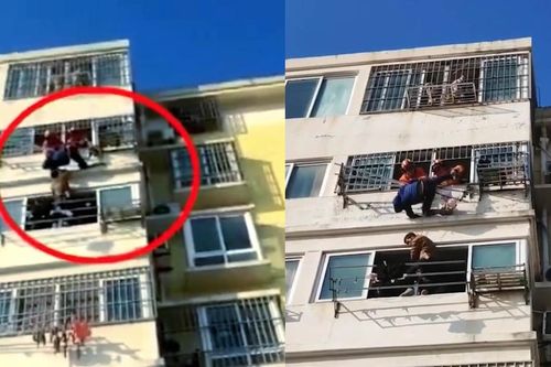 Người hàng xóm liều mình cứu cậu bé bị treo phía ngoài ban công