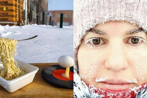 Mỳ đóng băng, quần áo 'đông cứng' ngoài trời âm 40 độ C