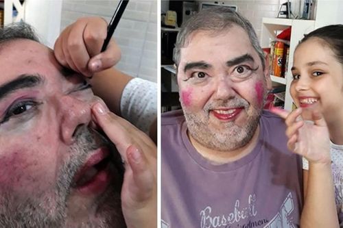 Cười đau bụng xem các ông bố bị con gái lôi ra trang điểm lòe loẹt