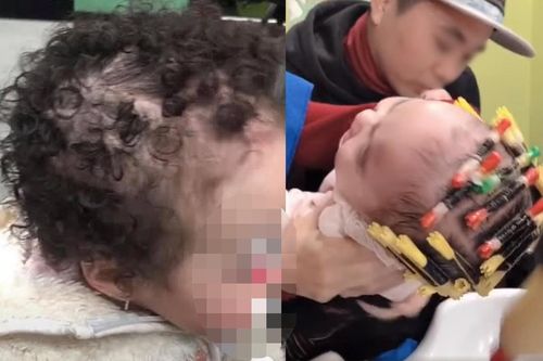 Tranh cãi dữ dội clip bà ghì chặt cháu để đổ hóa chất lên đầu uốn tóc xoăn