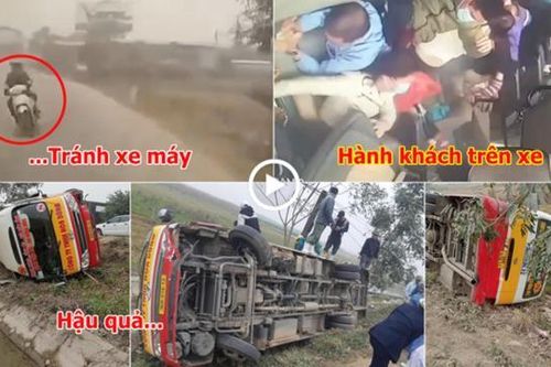 Tránh xe máy vượt ẩu, xe buýt lật nhào, hành chục hành khách hoảng loạn