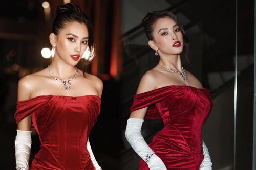 Hoa hậu Tiểu Vy đẹp như minh tinh Hollywood với đầm nhung đỏ kiêu hãnh