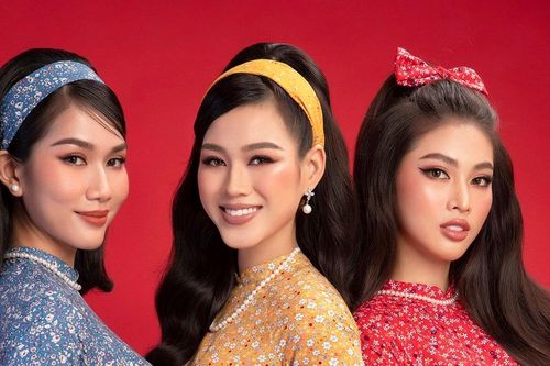 Hoa hậu Đỗ Hà, á hậu Phương Anh, Ngọc Thảo diện áo dài cách tân