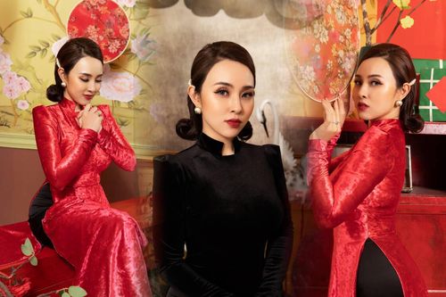Bảo Trâm kiêu sa quý phái với áo dài Tết chất liệu nhung tinh tế