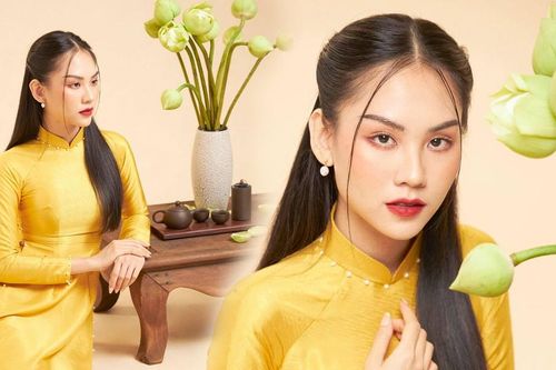 Người đẹp Nhân ái Huỳnh Nguyễn Mai Phương mặc áo dài chụp ảnh bên hoa sen đẹp như tranh