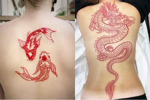 Hình xăm mực đỏ nổi bật đi chơi Tết