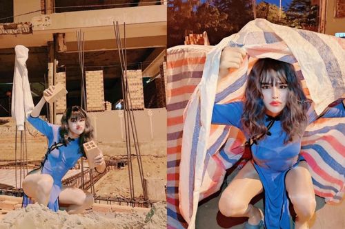 'Thảm họa TikTok' Trần Đức Bo mặc sườn xám 'hở bạo', chụp ảnh ở công trường khiến dân mạng 'nổi da gà'