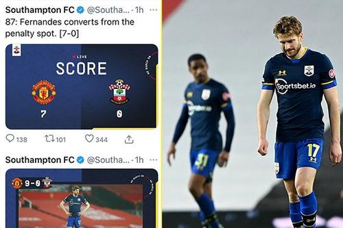 Twitter của Southampton chán nản, không buồn cập nhật tỷ số trận thua MU