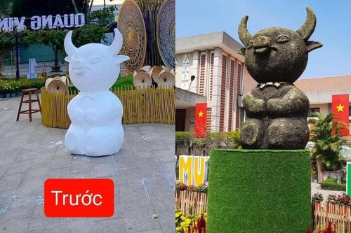 Linh vật trâu vàng năm 2021 phiên bản trước và sau khi 'tân trang' khiến người xem cười lăn lộn