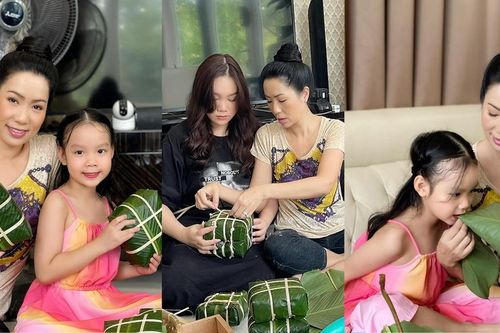 Á hậu - NSƯT Trịnh Kim Chi khoe thành quả gói bánh chưng của đại gia đình