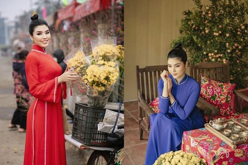 Tuyết Trần xúng xính áo dài, khoe sắc bên hoa đào