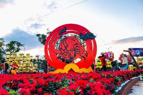 Đà Nẵng: Trâu 'xuống phố', người dân đổ xô check-in đường hoa xuân