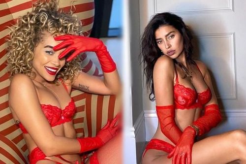 Bộ đôi người mẫu siêu gợi cảm với nội y Valentine đỏ rực