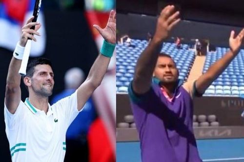 Kyrgios nhại cách ăn mừng của Djokovic