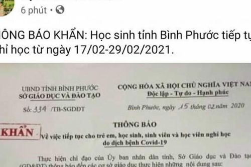 Thông tin Bình Phước cho học sinh nghỉ học đến 29/2 do dịch Covid-19 là không chính xác