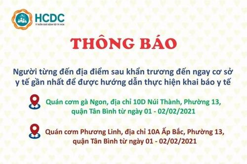 2 quán cơm ở TP.HCM có bệnh nhân COVID-19 từng đến