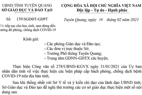 Học sinh tiếp tục nghỉ học cho đến khi có thông báo
