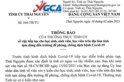 Thái Nguyên cho học sinh, sinh viên tạm dừng đến trường đến hết ngày 28-2