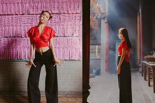 Sau Chi Pu, Minh Tú bị chỉ trích gay gắt khi diện trang phục phản cảm đi lễ Chùa