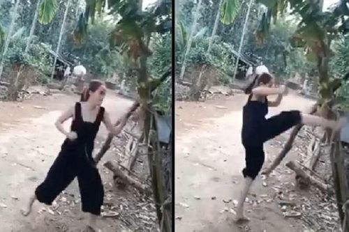 Clip: Cô gái trổ tài luyện võ với cây chuối