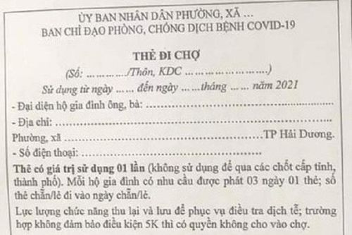 TP Hải Dương phát thẻ đi chợ 3 ngày/lần trong thời gian cách ly xã hội