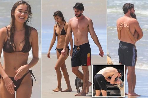Liam Hemsworth tình tứ bạn gái người mẫu ở biển