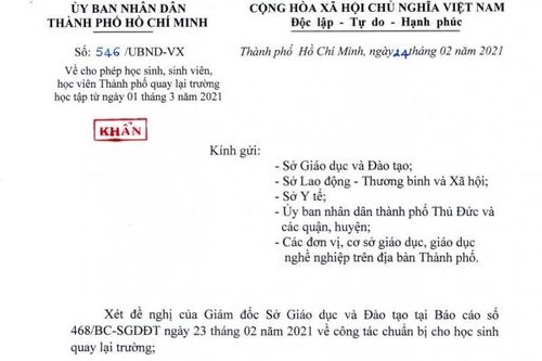 TP HCM: Học sinh, sinh viên quay lại trường học từ ngày 1/3