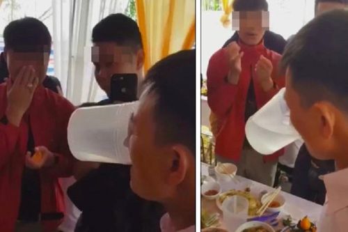 Bị nhà trai xách 5 can rượu lên thách đấu, bố cô dâu có pha xử lý khiến ai nấy sợ 'xanh mặt'