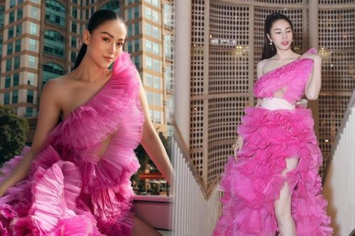 Đụng hàng Thủy Tiên, Hoa hậu Phương Khánh tự tin diện váy cắt xẻ tạo dáng trên xe buýt