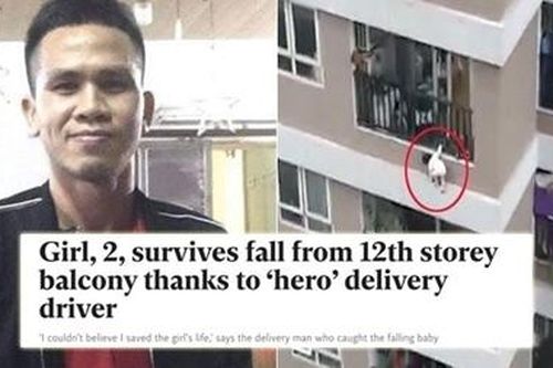 'Anh hùng' cứu bé rơi từ chung cư lên báo nước ngoài