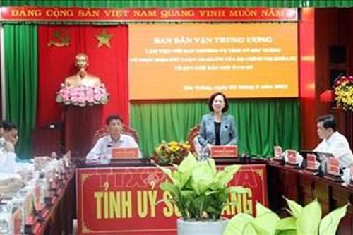Trưởng ban Dân vận Trung ương Trương Thị Mai làm việc tại tỉnh Sóc Trăng