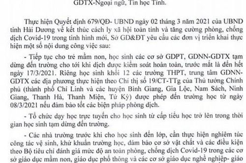 Hải Dương: Học sinh lớp 12 ở 8 địa phương trở lại trường học từ ngày 8/3