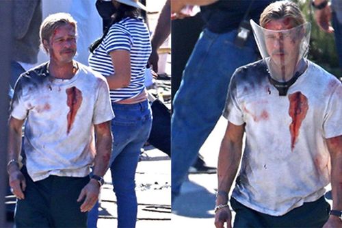 Brad Pitt tơi tả, bầm dập ở phim trường