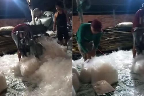 'Sởn gai ốc' trước quy trình làm bánh tráng trộn siêu bẩn: Trải dưới sàn, dùng chân giẫm đạp