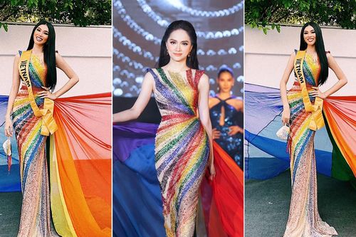 Mặc lại váy lục sắc của Hương Giang, Ngọc Thảo nổi bật tại buổi chụp hình ở Miss Grand
