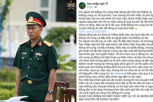Ê-kíp 'Sao Nhập Ngũ' lên tiếng xin lỗi vì đã 'đẩy thuyền' Mũi trưởng Long - Hậu Hoàng
