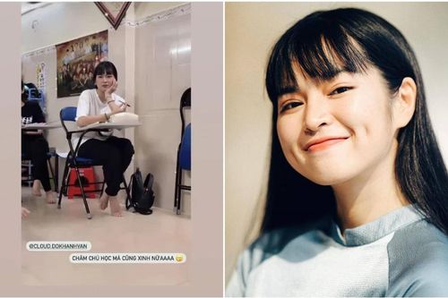 'Bánh bèo' Khánh Vân 'Mắt biếc' khoe ảnh bị bạn chụp trộm trong lớp học, thần thái xinh đẹp khỏi bàn cãi