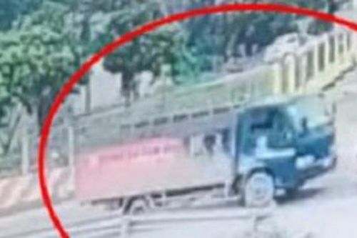 Khoảnh khắc chị gái chở em trai sang đường bị ô tô tải đâm văng xuống mương khiến người xem bủn rủn