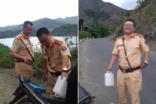Hình ảnh CSGT Sơn La mua xăng giúp người đi đường gây sốt mạng xã hội